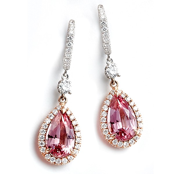 14K Pink Spinel Diamond Drop Earrings